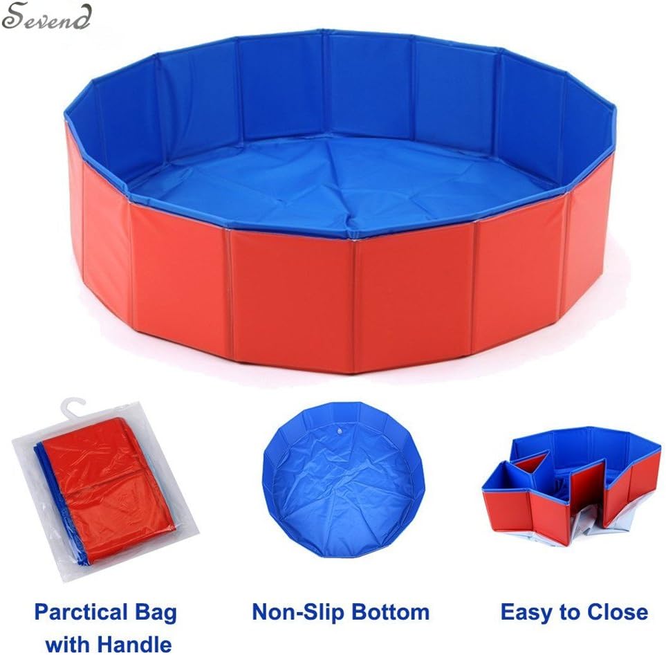 Sevend PVC Portable Foldable Dog Cat Pet Swimming Pool Bathing Tub 31.5inch x 7.87inch, Red