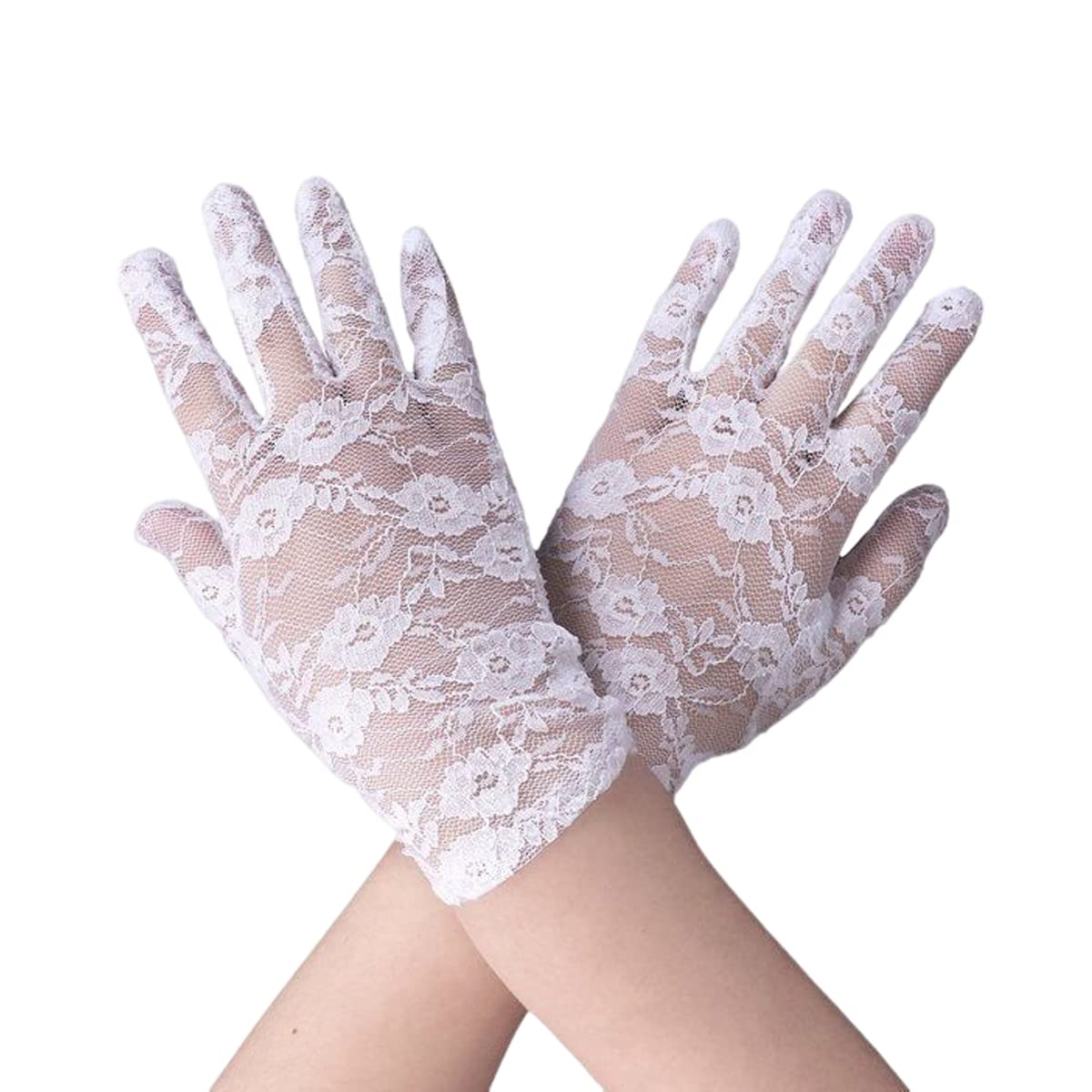 SamHeng Guantes Cortos de Encaje Elegantes, Guantes de Encaje Floral Guantes de Ópera Vintage Guantes de la década de 1930 para Mujeres y Niñas Boda Fiesta del Té Prom Cosplay