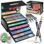 NICETY 108 Colours Acrylic Paint Pens – Dual Tip 1–5mm Brush & 1mm Fine Markers for Rock, Wood, Glass, Fabric, Metal, Ceramic & Canvas – Water-Based Acrylic Pens for Adults Creators