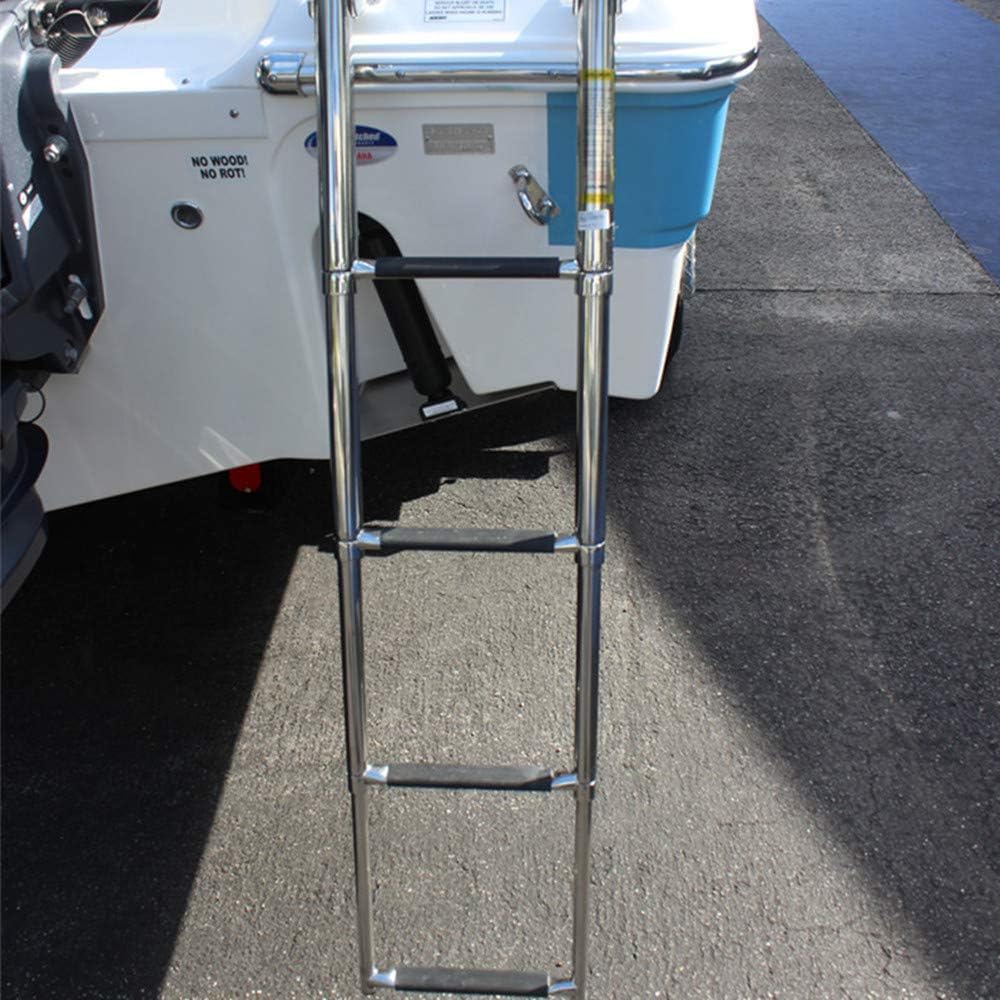 Escalera de piscina de acero inoxidable, 4 escalones, antideslizante, capacidad de 150 kg, escalera plegable para embarcaciones, piscinas, yates