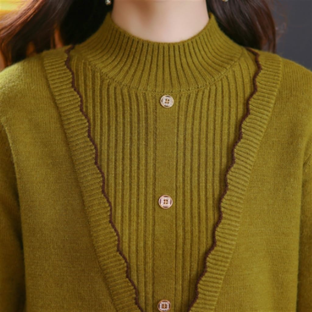 Half High Necked Sweater Fake Two Pieces of Knitted Women's Base Medium Lining
