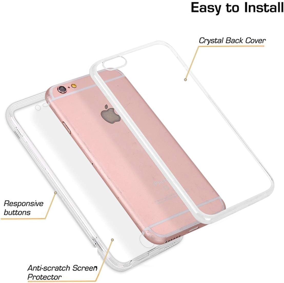 Casetego Compatible with iPhone 6S/6 Case,360 Full Body Two Piece Slim Crystal Transparent Case with Built-in Screen Protector for Apple iPhone 6S/6,Clear