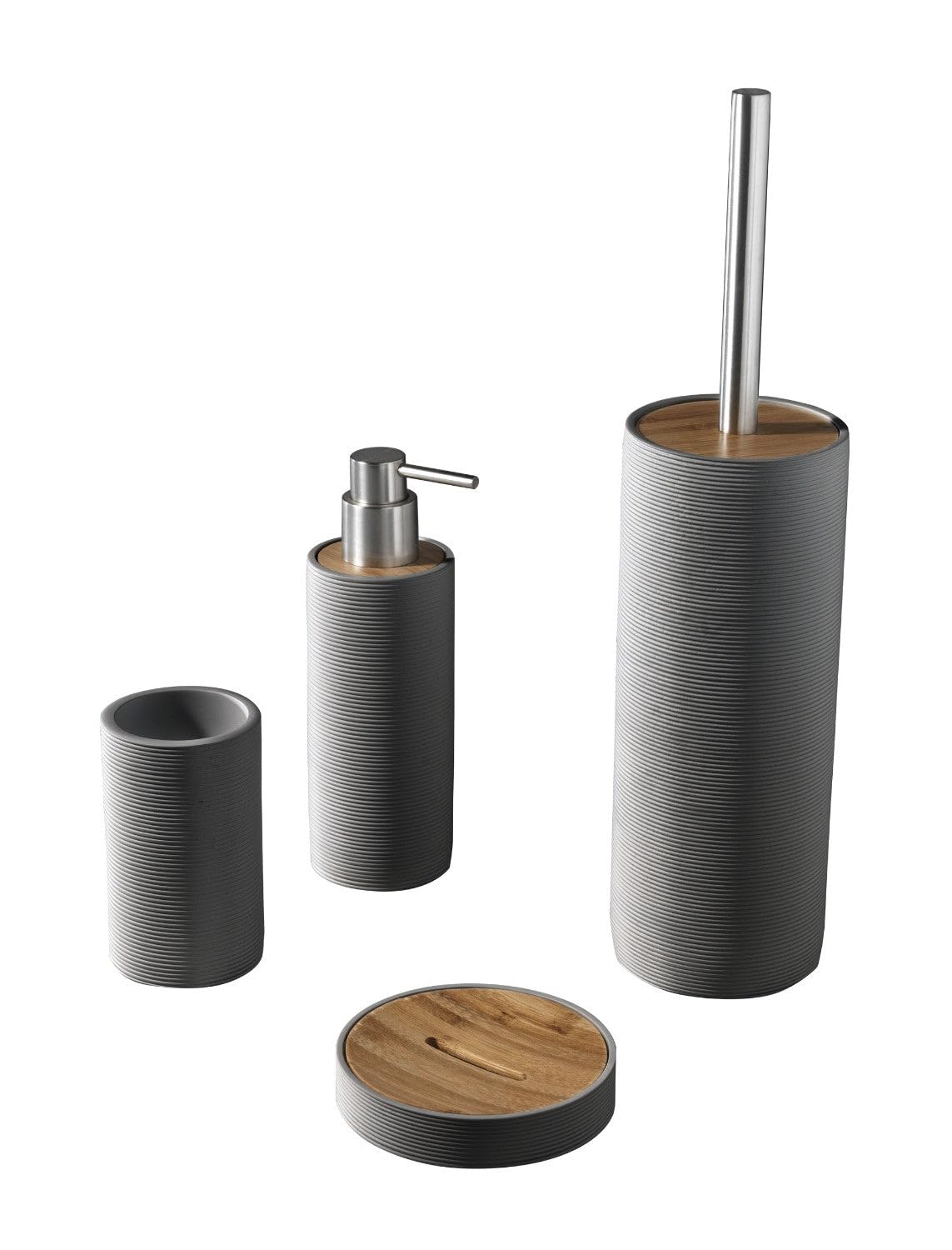 TFT Set 4 Accessori da Bagno in Resina Accessories Grigio e bambù