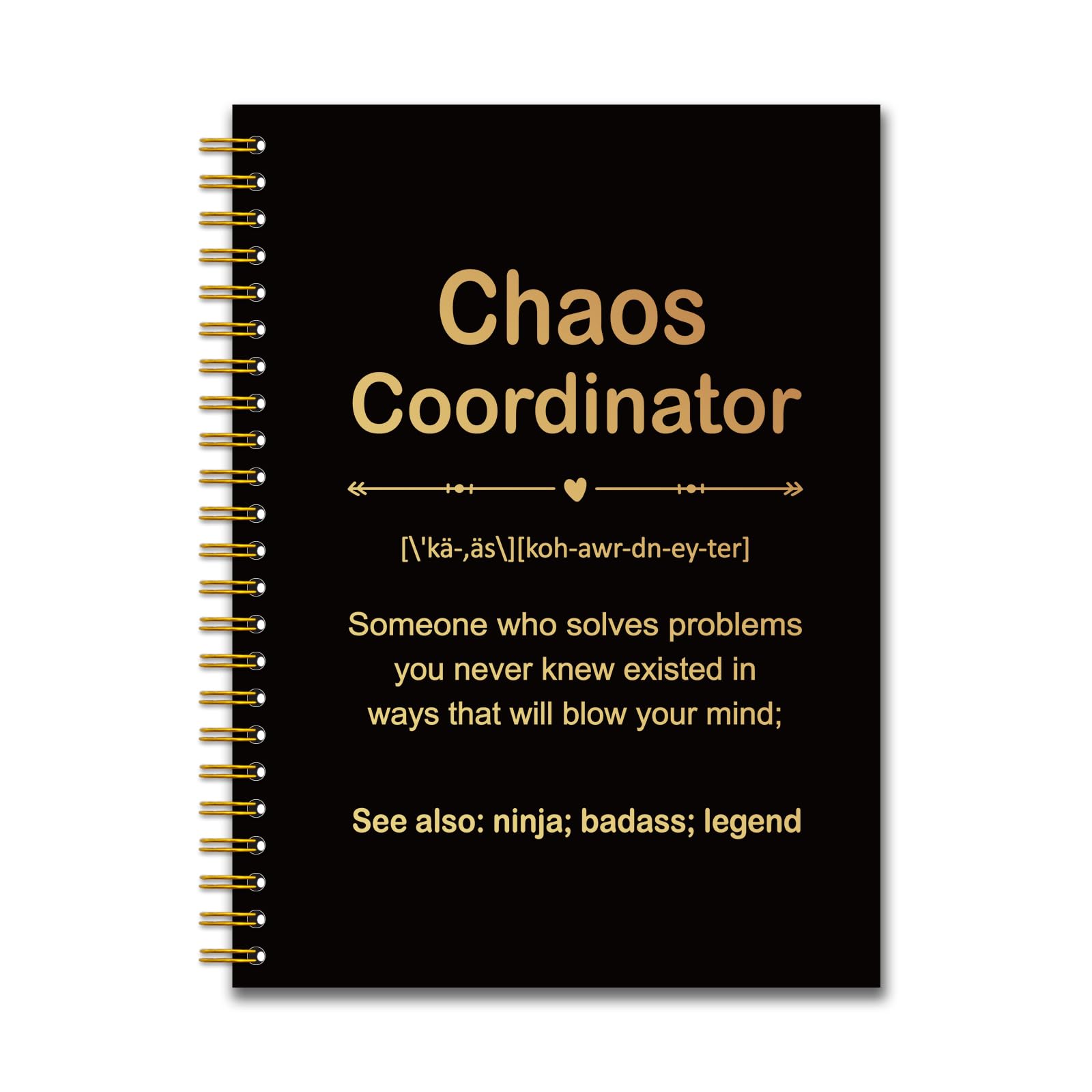 YAZMEEN Chao Coordinator Black Gold Spiral Notebook（160 Pages） Chao Coordinator Definition Hardcover Notebook Employee Appreciation Gift Office Humor