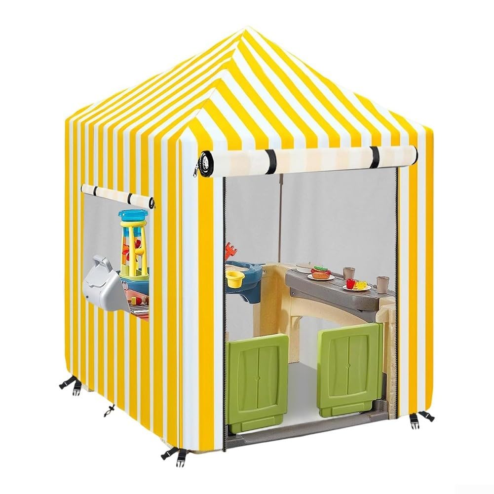 Housse de maison de jeu en bois jaune imperméable avec sangles de fixation réglables