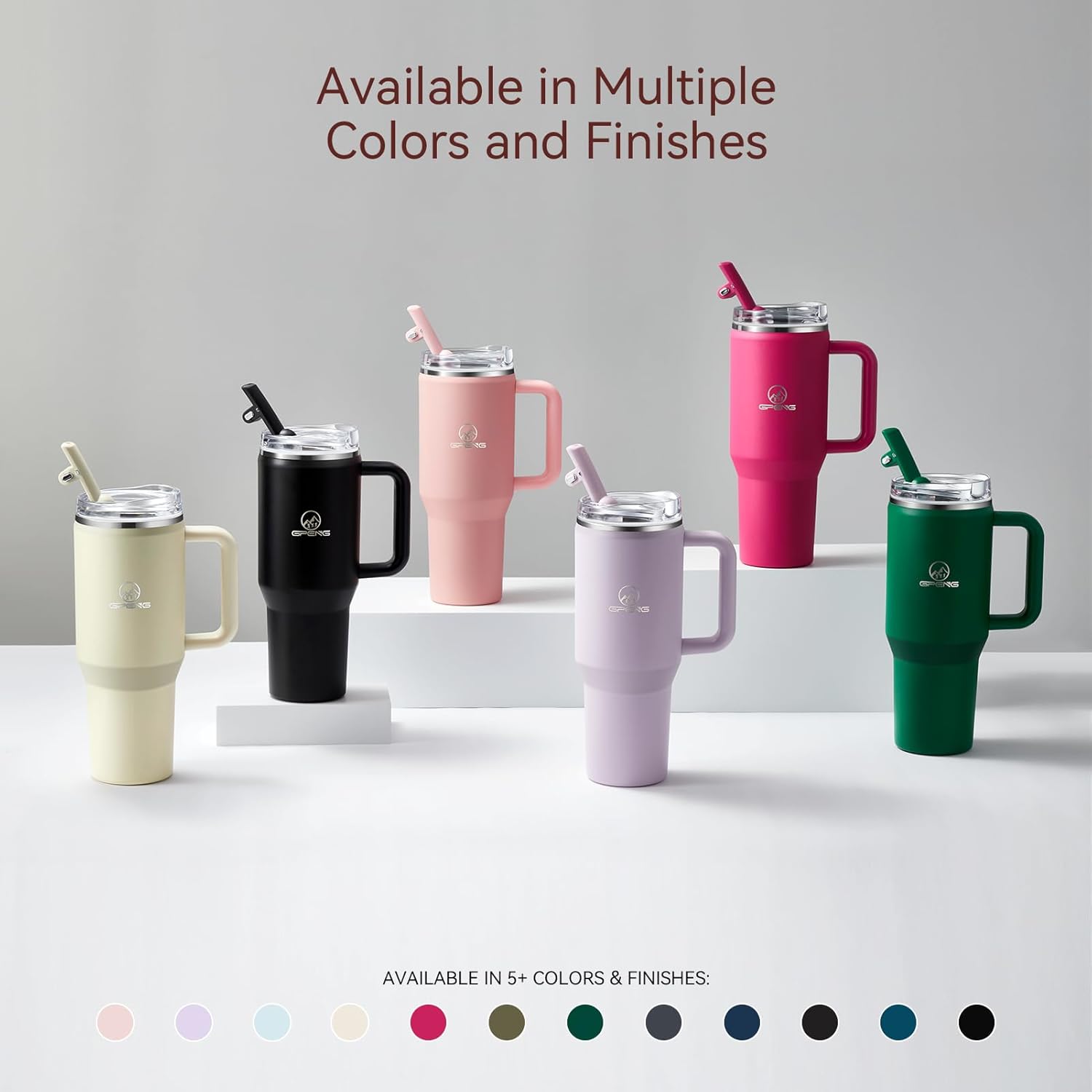 Gpeng 30/40/50 oz Tumbler with Handle, Water Bottles with Straw Lid, Insulated Stainless Steel Travel Mug Cup Holder Friendly, Keep Drinks Cold or Hot for Hours - Image 6