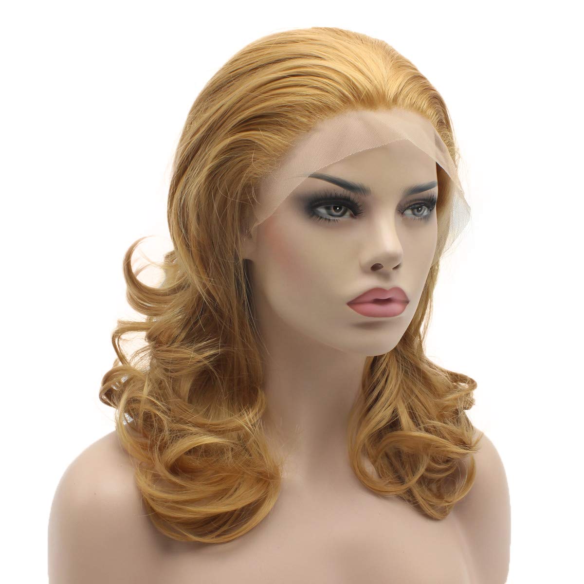 Lushy Stylish Medium Length 16inch Honey Blonde Wig Heat Friendly Heavy Density Synthetic Lace Front Wig