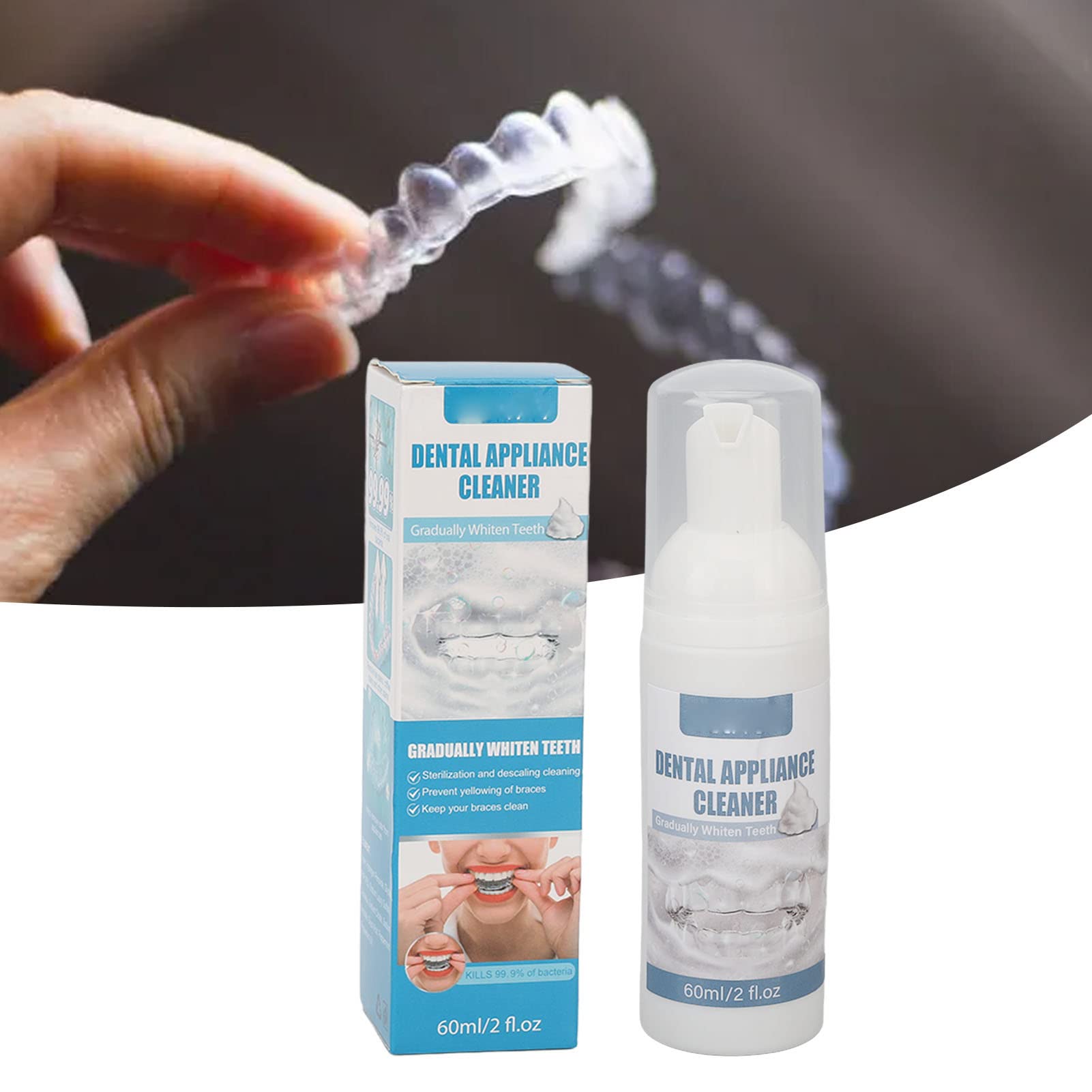 2 szt. 60ml Pianka do Wybielania Zębów, Aparat Ortodontyczny i środek do Czyszczenia Aligner, Długotrwała świeżość Pasta do Zębów Alternatywa dla Pielęgnacji Jamy Ustnej
