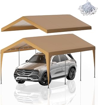 10x20FT Carport Canopy Replacement Cover Garage Replacement Top Canopy Cover for Car Garage Shelter Tent Party Tent with 42 Ball Bungees Cords, Yellow Cover Only, Frame Not Included