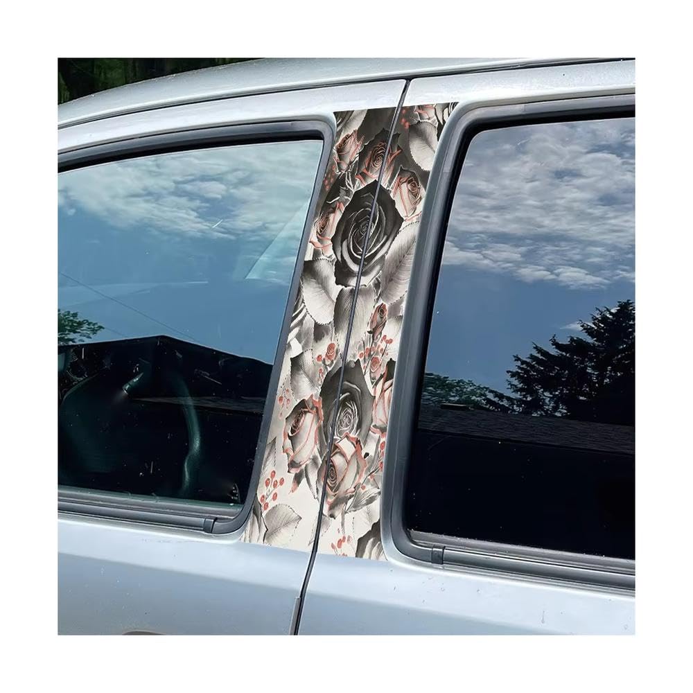 Car Pillar Decals Waterproof Stickers Black Rose Glossy Protective Polyethylene Film
