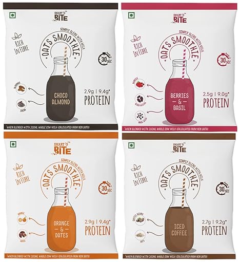 Oat Smoothie Assorted Pack | Healthy Shake Mix | 28 Sachets - 4 Flavours x 7 Each - Choco, Berries, Orange, Coffee | No Refined Sugar | Fibre Rich | Protein Source | Ready in 30 Seconds