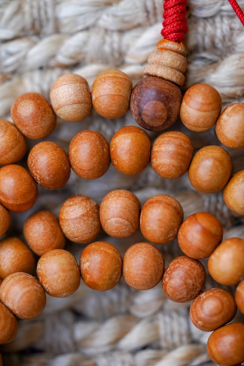 Cuentas Mala de piedra de sándalo, collar de 108 mala, nudos, collar WWG, joyería de yoga, cuentas de meditación, joyería espiritual, joyería bohemia, 36inch, Gema