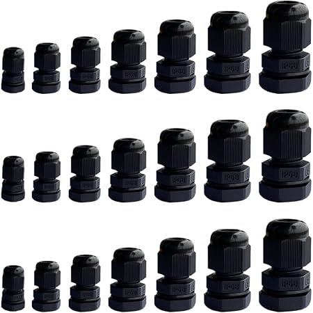 CGELE 20-Pack PG7 Plastic Waterproof Cable Glands - Adjustable 3-7mm Nylon Strain Relief Connectors With Gaskets