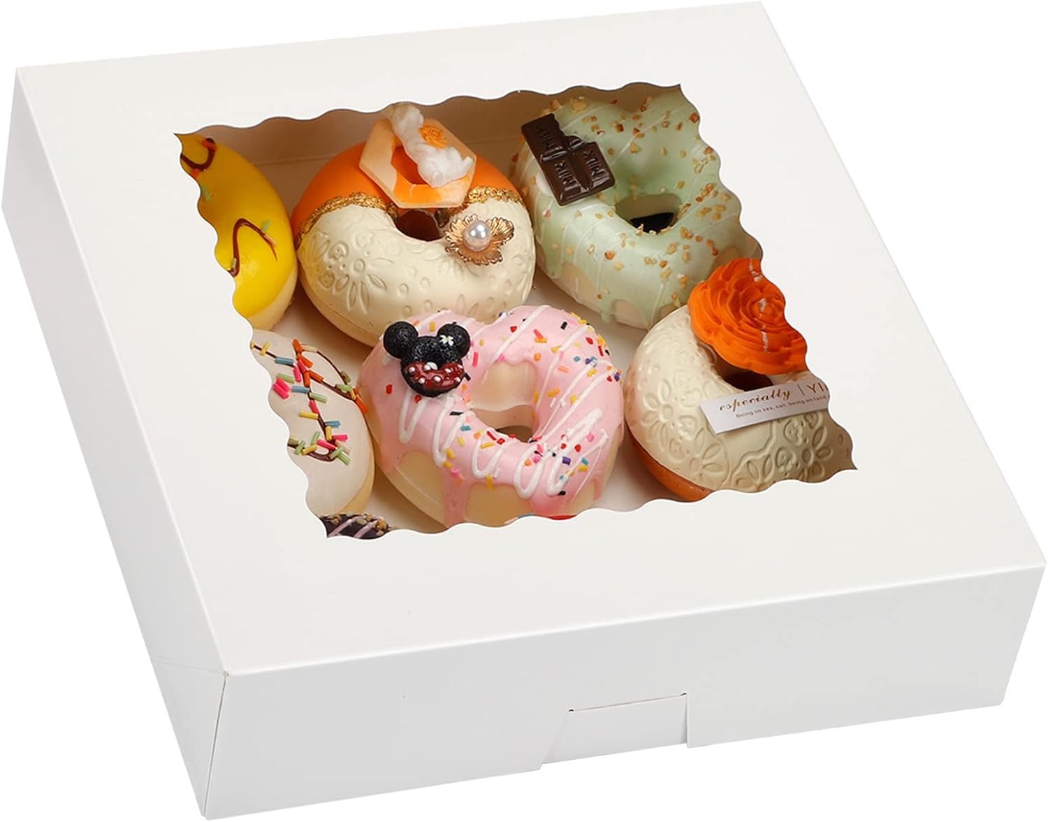 Moretoes 35pcs Pie Boxes 10x10x2.5 Inches Cookie Boxes Bakery Boxes with Window for Cookies, Pastries, Pies, Chocolate Covered Strawberries, Valentine's Day (White)