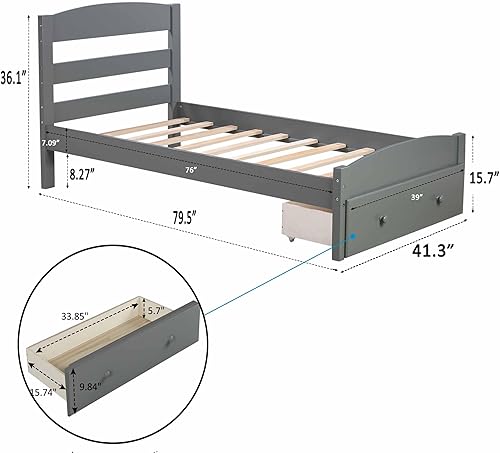 Miniatura 2 de Base de cama individual de plataforma con cajones de almacenamiento, base de cama de plataforma de madera con cabecera para niños, adolescentes y