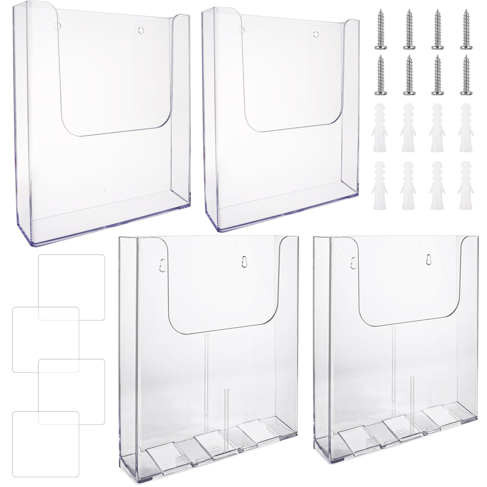 GBACHOOSE 4 Pcs A4 Leaflet Holder Wall, Wall Mounted Document Holder with Screws, Clear Portrait Literature Stands for Files, Leaflet, Brochure, Menu,Magazine