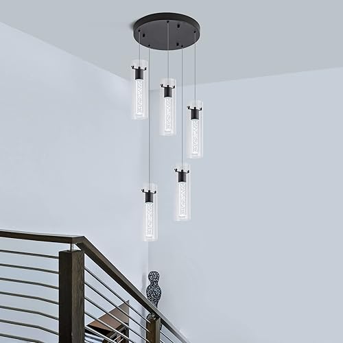 Miniatura 2 de votag Iluminación colgante LED, iluminación colgante de cocina negra de 5 luces sobre la isla, luces colgantes de isla de cocina para comedor, sala