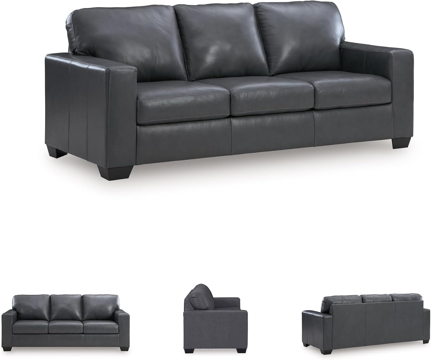 Signature Design by Ashley Bolsena Contemporary Leather Match Sofa Sleeper with Loose Seat Cushions and Bi-Fold Memory Foam Mattress, Queen, Gray