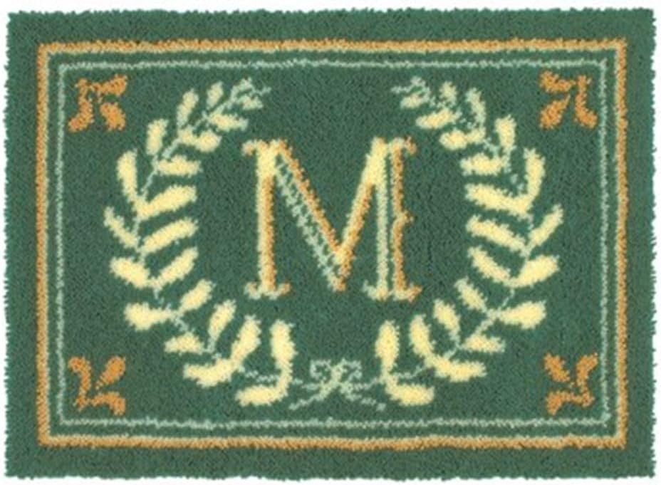DL-YTG DIY Latch Hook Kits Letter M Throw Carpet Embroidery Cover Rug Pattern Color Printed Canvas 52x38cm, Crochet Needlework Crafts for Adults