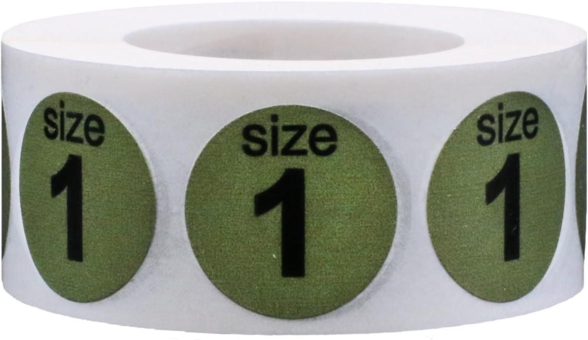 Shoe Size 1 Olive Green Stickers for Retail Clothing – 0.75 Inch Round, 500 Adhesive Labels Per Roll for Footwear Boxes, Retail Stores, Inventory, Displays – Made in the USA