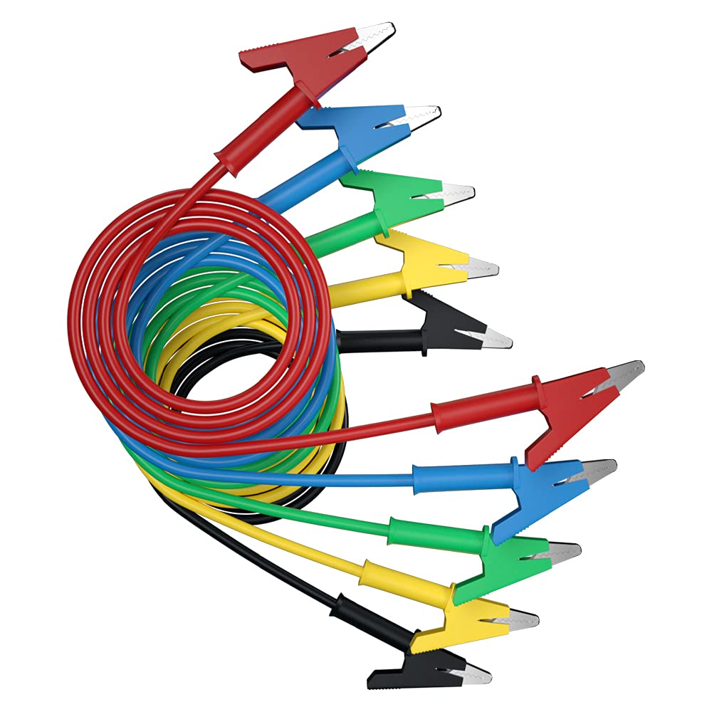 5pcs Alligator Clips Clamp Electrical Test Leads Dual Ended Crocodile Wire Cable with Fully Insulated Clips Test Flexible Copper Cable for Electrical Testing Jumper Wire3.3ft/1m
