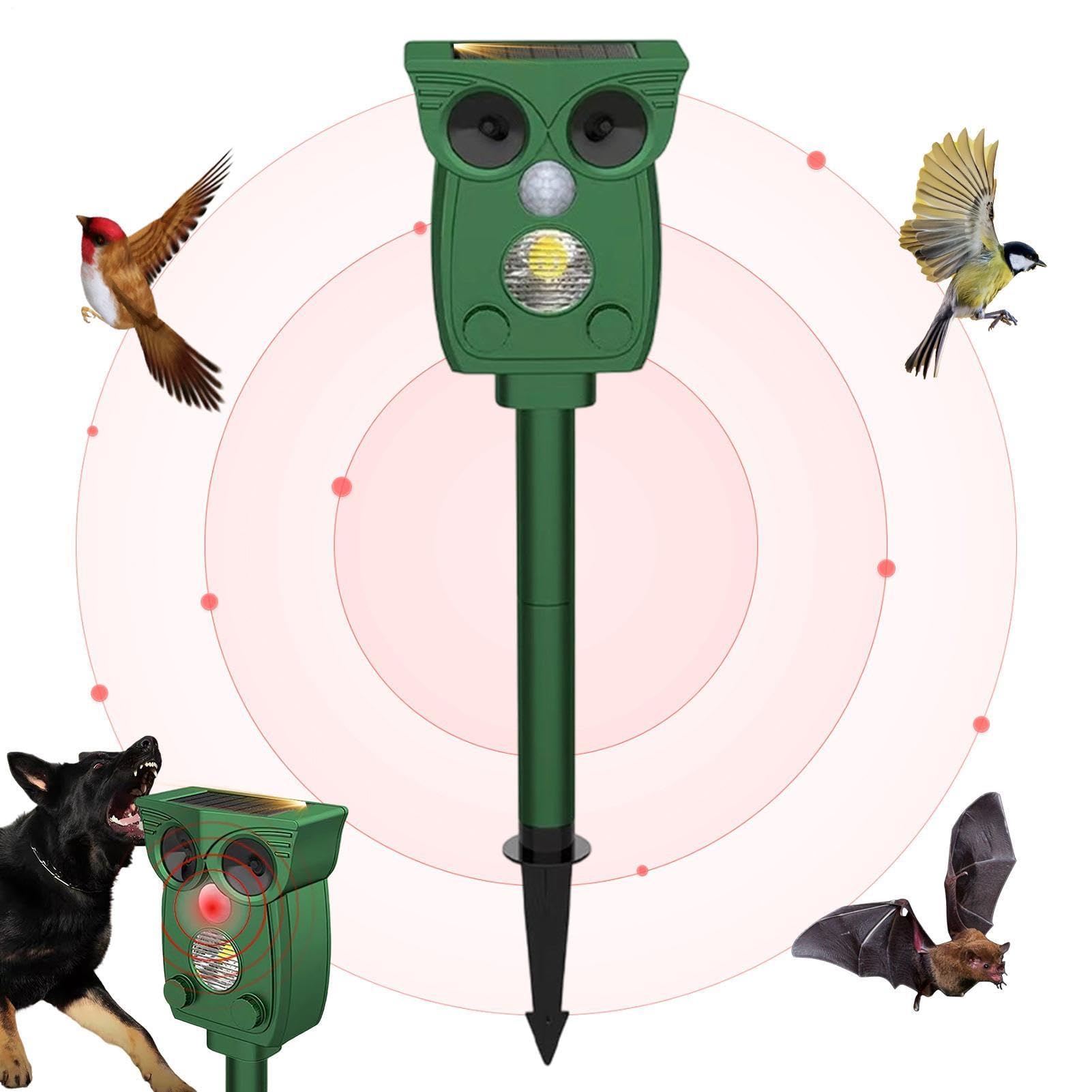Espantapájaros electrónico - Sistema de protección ultrasónico de depredadores para jabalí, gato, perro - Señal de advertencia automática impermeable para granja, jardín, balcón, exterior