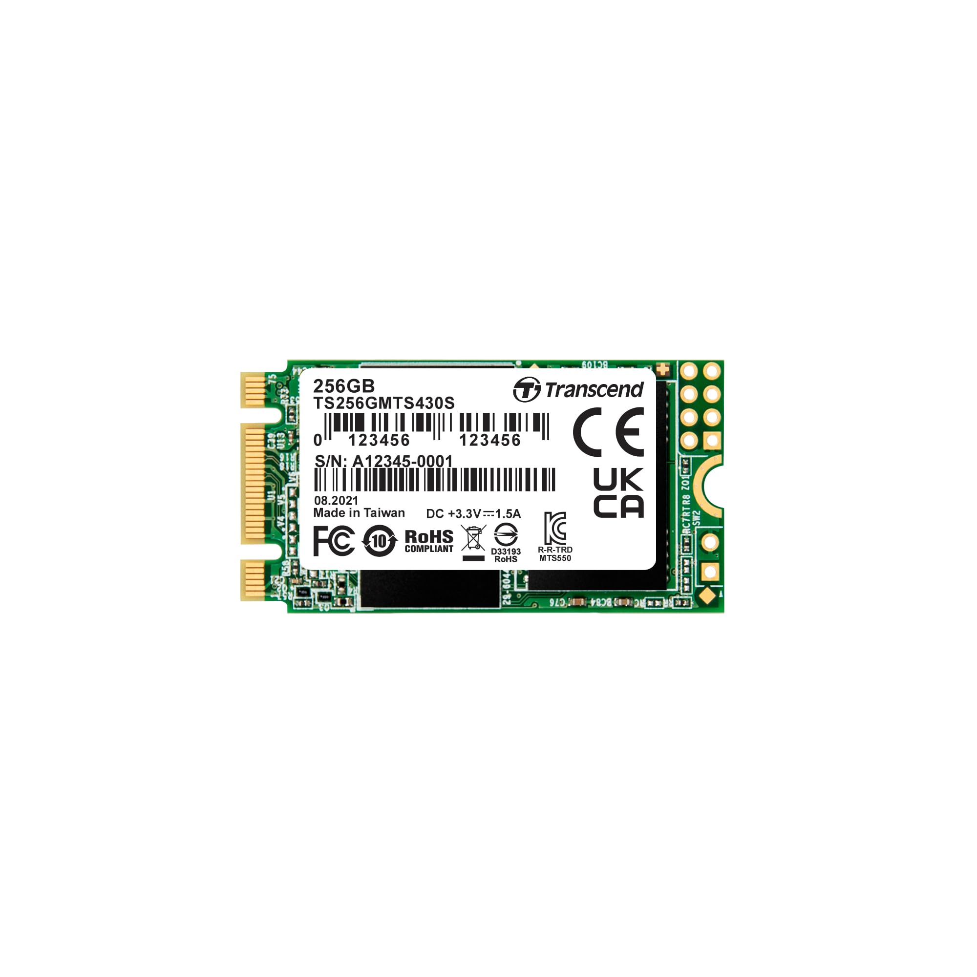 Transcend SSD Interno MTS220S NVMe PCIe Gen3 X4 M.2 2280 - 256GB, 3D TLC NAND, Lettura Fino A 3500MB/s, TS256GMTE220S