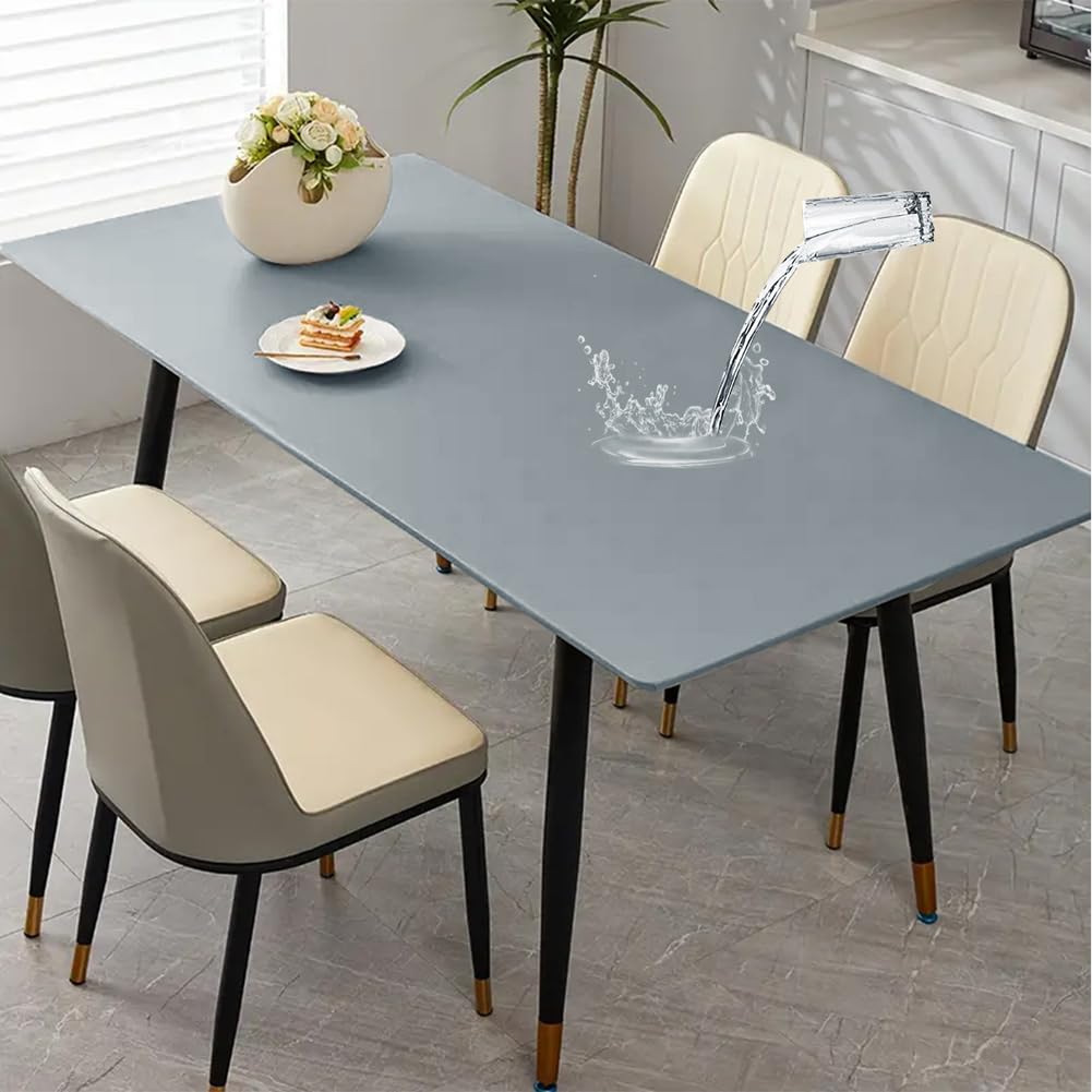 Waterproof Leather Tablecloth with Flannel Backing,Elastic Table Protector Rectangle Wipe Clean Tablecloth Table Cover for Dining Kitchen Picnic (Grey,80x160cm)