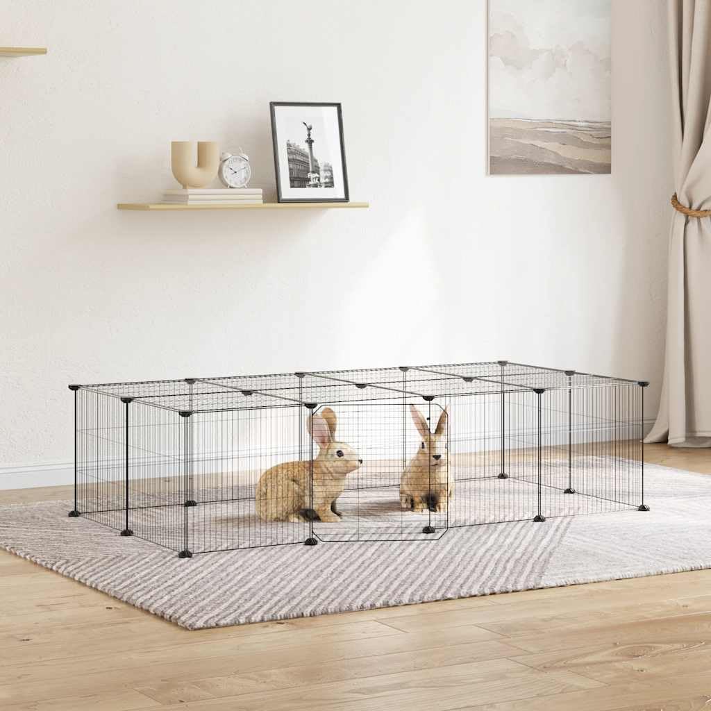 Mangloder - Jaula para mascotas, 20 piezas, con puerta, color negro, 35 x 35 cm, acero modular, para roedores, conejos, conejos, cobayas, hámster, interior y exterior
