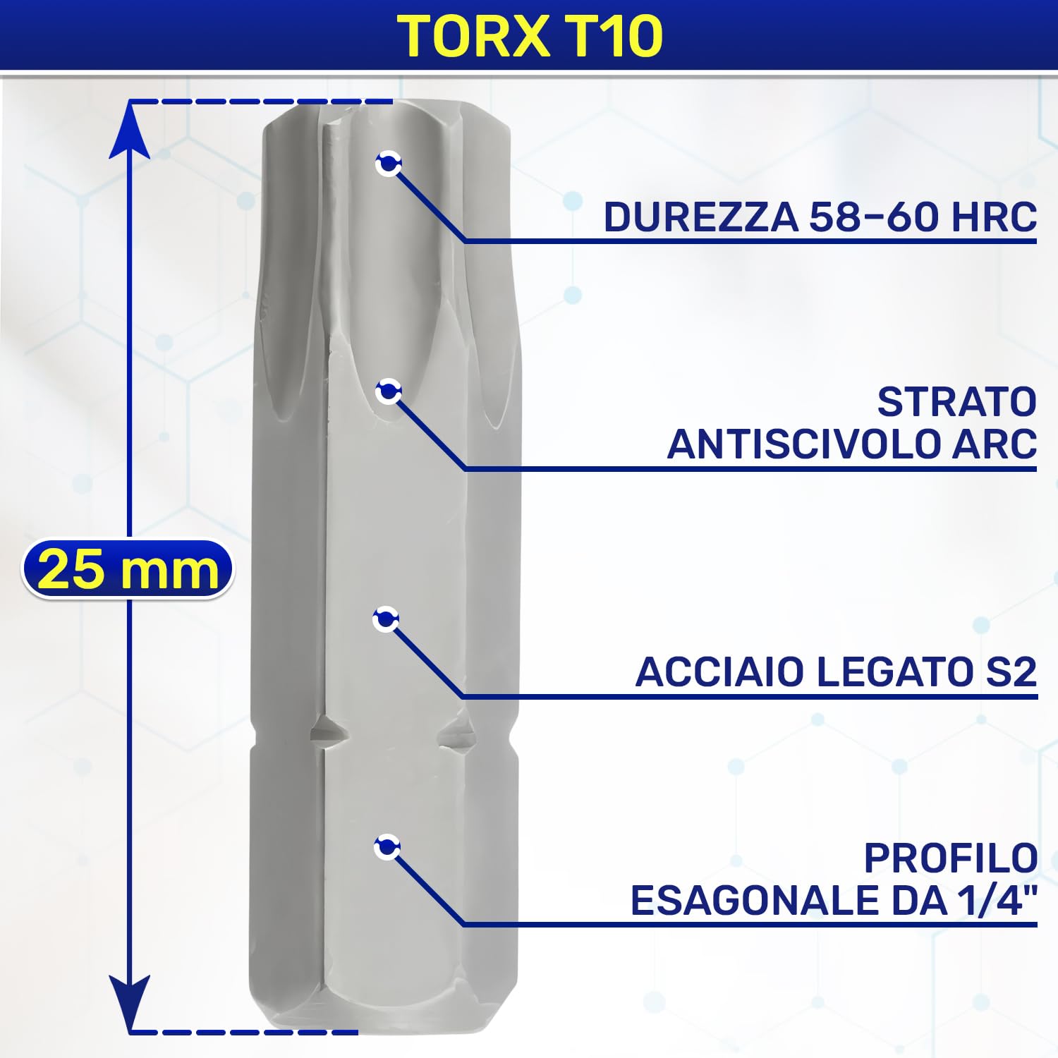 20 Pezzi Inserti per Avvitatore Professionali T10 x 25 mm - Torx Set con Gambo Esagonale 1/4" - Set Punte Avvitatore Realizzato in Acciaio Legato S2 - MONTERAL