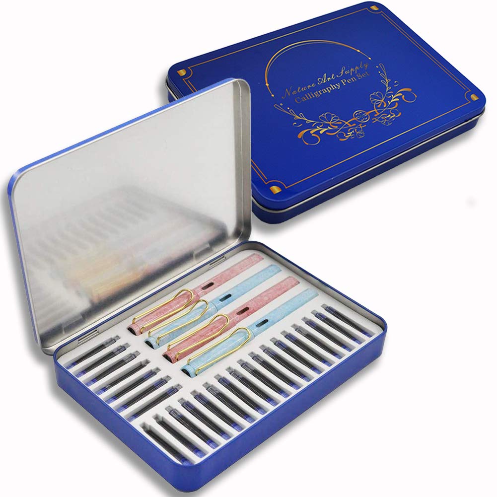 Nature Art Calligraphy Pen Set, 28 Pieces Including Calligraphy Pens and Blue Ink Cartridges, Best Gift for Child