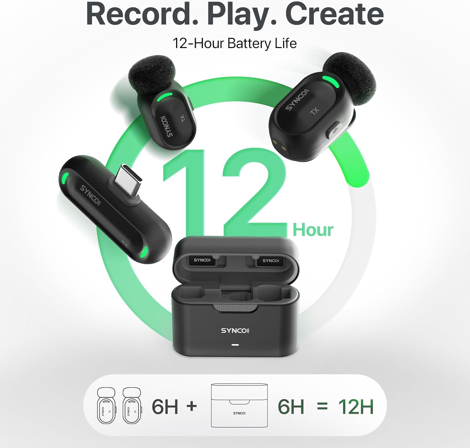 SYNCO Mini Wireless Microphone with AI Noise Cancellation for iPhone/Android, Plug-and-Play Magnetic Lavalier Mic with USB-C, 328 ft Range, 12H Battery for Video Recording & Vlogging