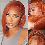 UTIDE 350 Ginger Bob Lace Front Wig Human Hair 13x4 HD Transparent Lace Frontal Wigs Pre Plucked Short Straight Bob Wig for Black Women with Baby Hair 180% Density Brazilian Orange Ginger Wig 8 Inch