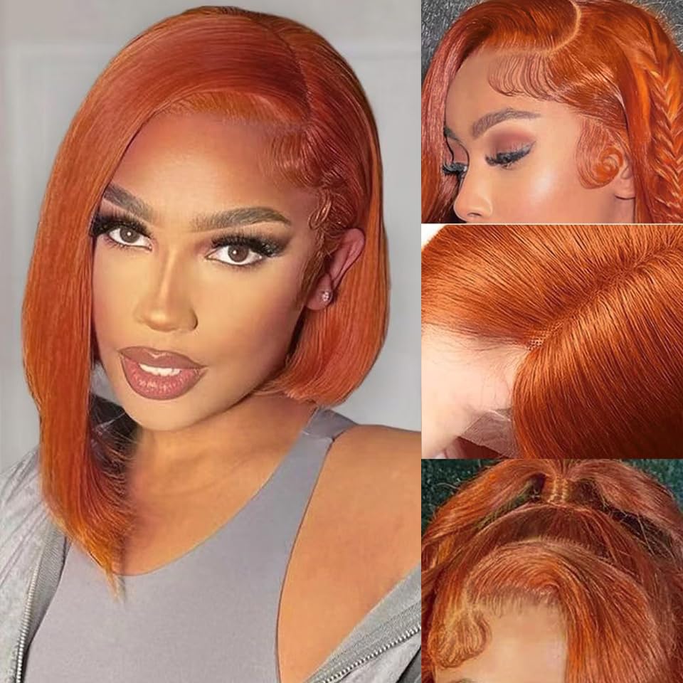 Ginger Bob Lace Front Wigs Human Hair 13x4 HD Lace Front Wigs 150% Density 12 Inch Ginger Bob Lace Front Human Hair Wig | Brazilian  main image 3