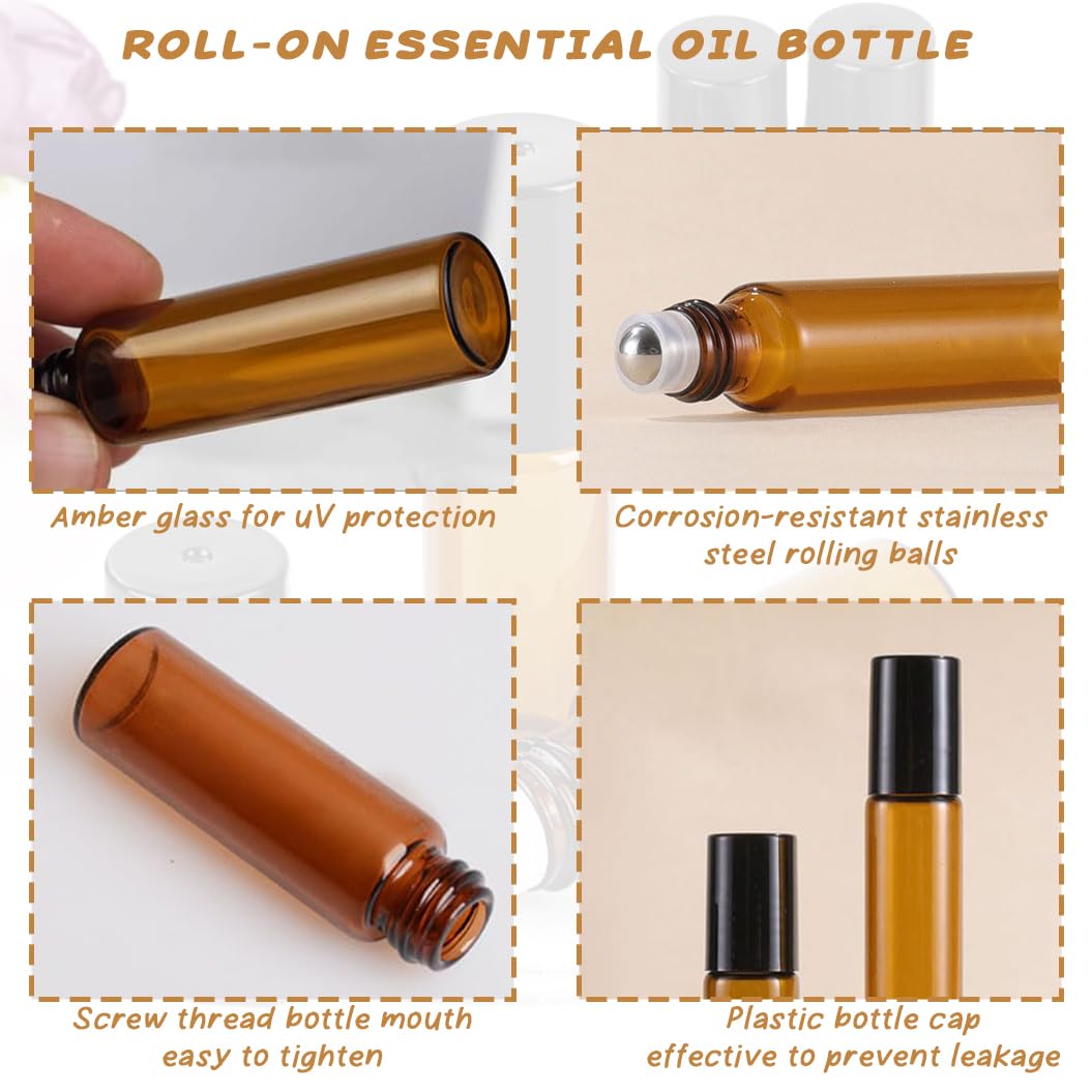 5 ml Roll On Vuoto per Oli Essenziali - 4Pcs Marrone Bottiglie Vuote in Vetro, con Sfera in Acciaio Inossidabile, Boccette Vetro per Aromaterapia, Profumi, Oli Essenziali e Cosmetici