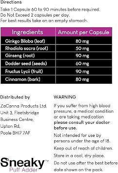 Sneaky Puffadder Extra Strength Herbal Ginseng Complex | Designed only for Men | New Improved Formula |10 Capsules | Potent |