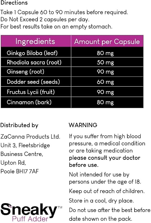 Sneaky Puffadder Extra Strength Herbal Ginseng Complex | Designed only for Men | New Improved Formula |10 Capsules | Potent |