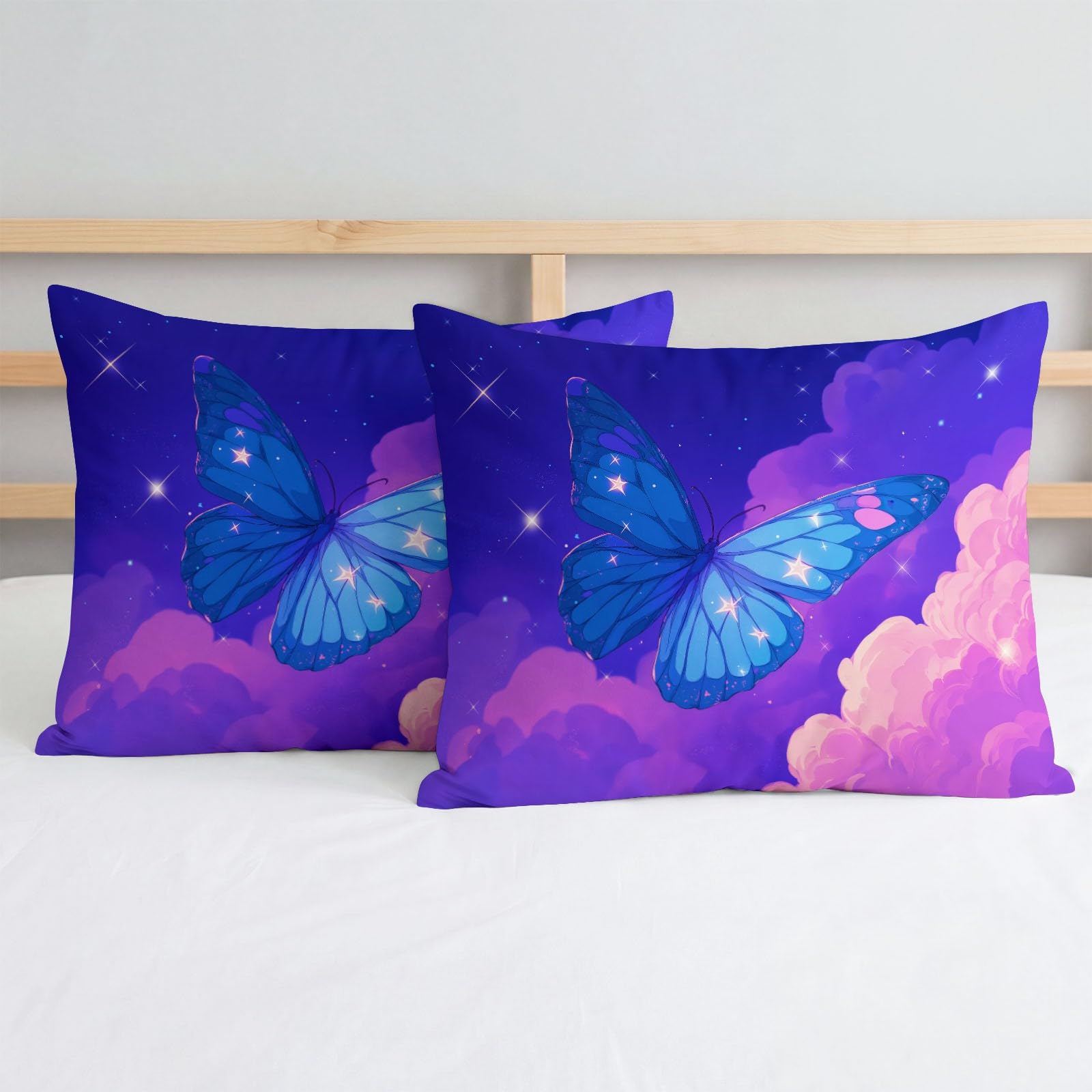 Bettdecken-Set mit Traumhaft Nachthimmel Fantasie Schmetterling Muster, Einzelbett Sternenhimmel Nachtansicht 3 Teilig Bettwäsche-Set Steppdecke mit 2 Kissenbezug für Schlafzimmer als Sofaüberwurf