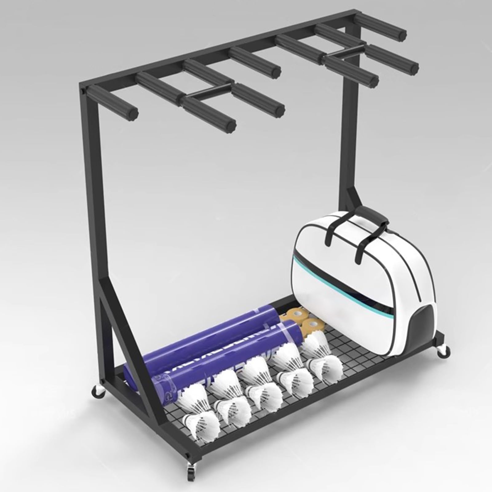 Generico Supporto per Racchette, espositore Mobile, Supporto per Palline da Basket, Supporto per Racchette da Badminton Mobile, Supporto per Racchette Commerciali per Palestra/Campo/Club, Grande capa