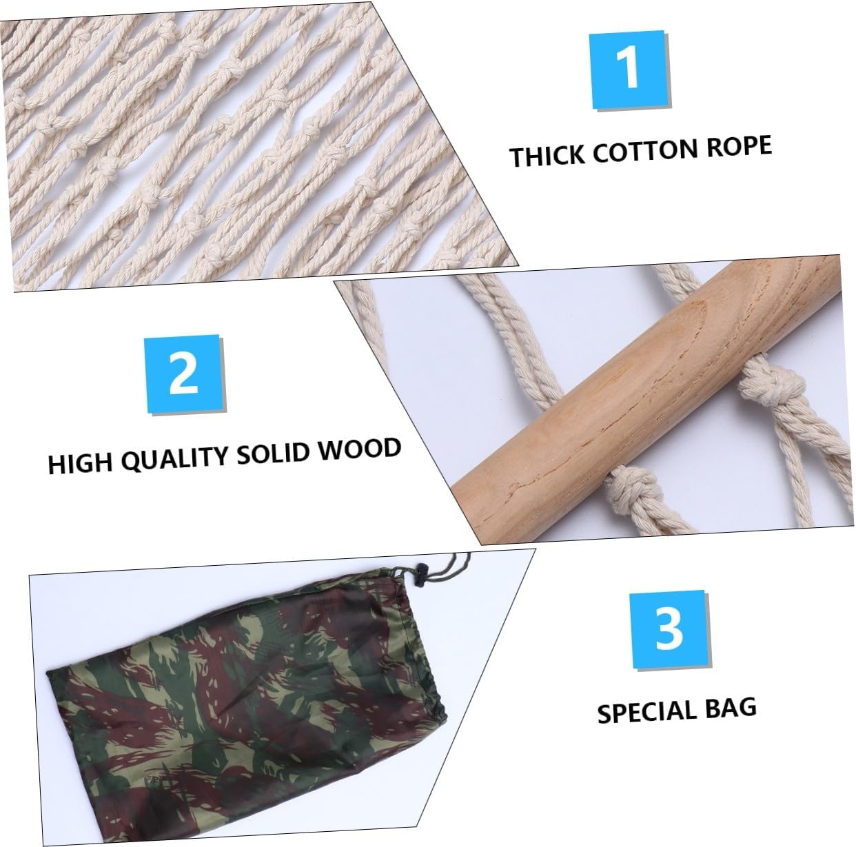 CHILDWEET Cotton Rope Hammock Swing Chair with Wooden Sticks, Thickened Mesh Hanging Sleeping Bed for Outdoor Indoor Camping, Includes Hanging Straps and Carry Bag