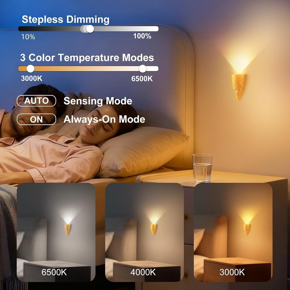 Lot de 2 appliques murales à batterie pour lintérieur avec détecteur de mouvement sans perçage sans raccordement électrique veilleuse à 3 couleurs intensité réglable lampe de chambre à coucher,Noir