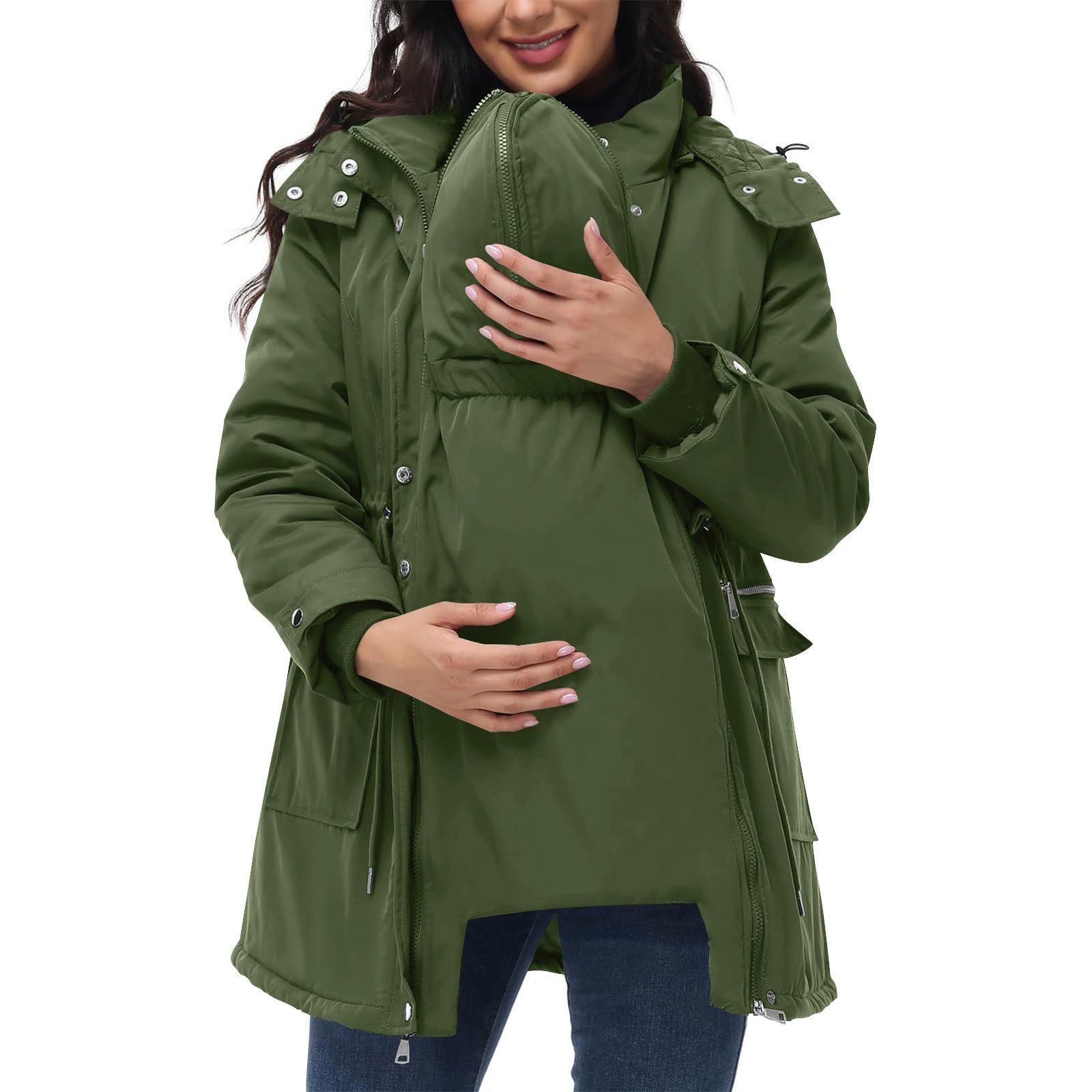 Generisch 3 In 1 Umstandsjacke Tragejacke mit Babyeinsatz Wintermantel Trageeinsatz Jacke Jackenerweiterung Winterjacke Warm Dicke Baumwolljacke Umstandsmode Schwangerschaft für Mama und Baby
