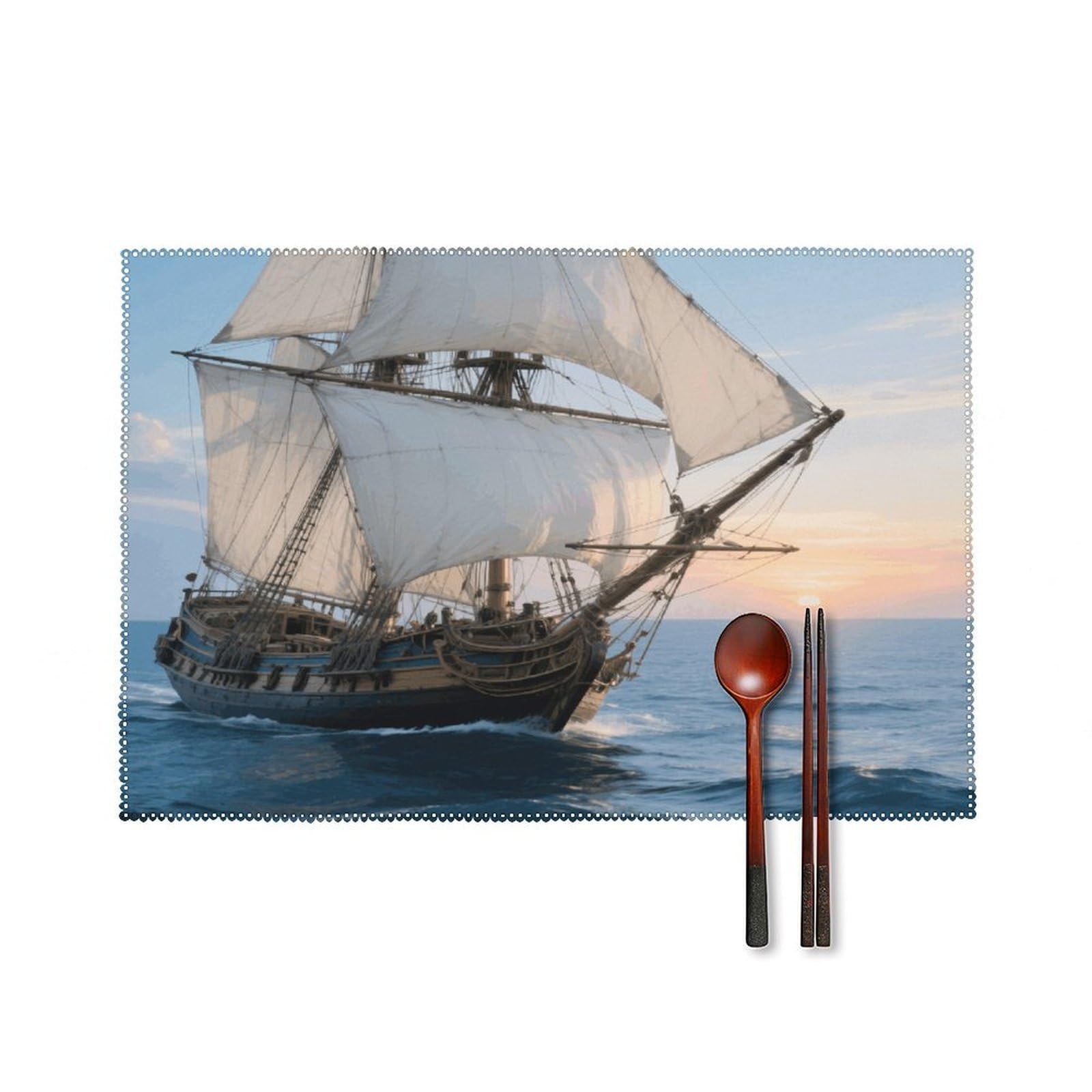 Sailing Ship Placemats Set of 4 Heat Resistant Non-Slip Place Mats for Dining Table Washable Placemat Wipeable Dining Table Mat Canvas Place Mats Dining Table Decor