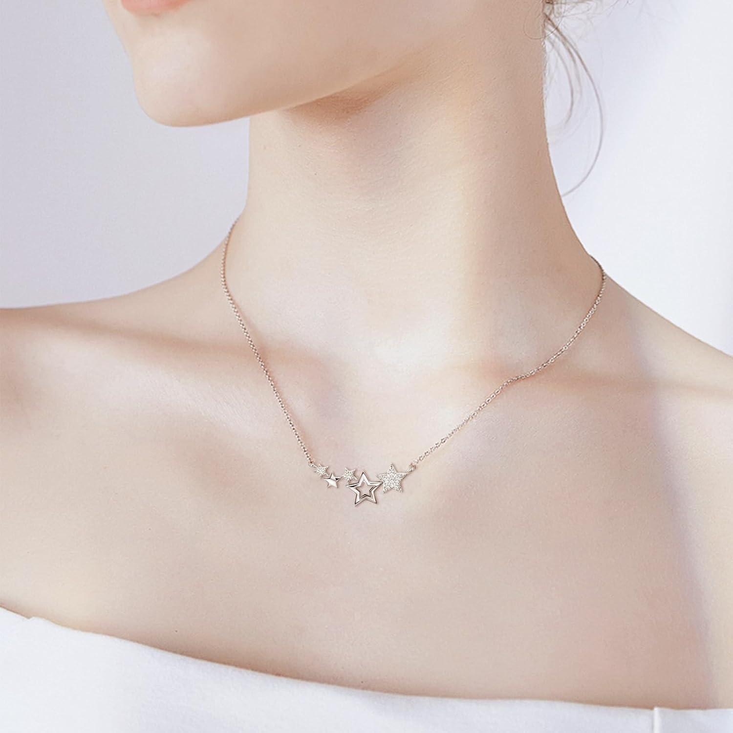 Star Necklace for Girls Teens Women - Sterling Silver Star CZ Pendant Necklace Charm Choker Adjustable Layering Chain Necklaces Day Jewelry Gifts for Christmas - Image 5