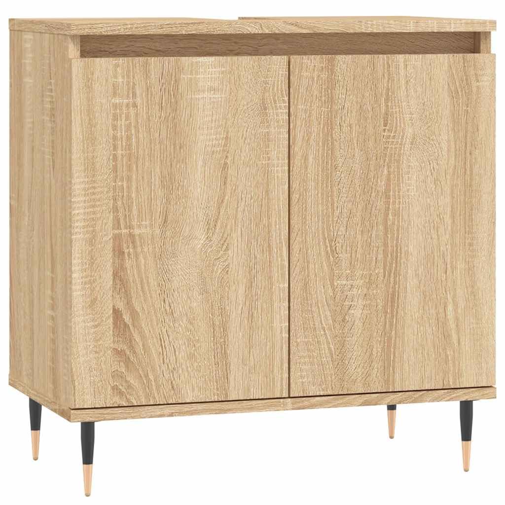 Armario de baño de roble Sonoma, 58 x 33 x 60 cm, material de madera, armario de baño con mucho espacio de almacenamiento, mueble de baño independiente, resistente a la humedad, moderno