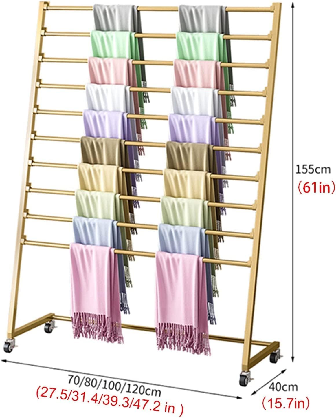 Katzowen Scarf Organizer Stand Ribbon Holder Organizer Gold Scarf Stand/Pants Hanger, Freestanding Flower Wrapping Paper Holder, Tie Scarves Rack, Clothing Store Flower Shop use (Size : 70x40x155cm)