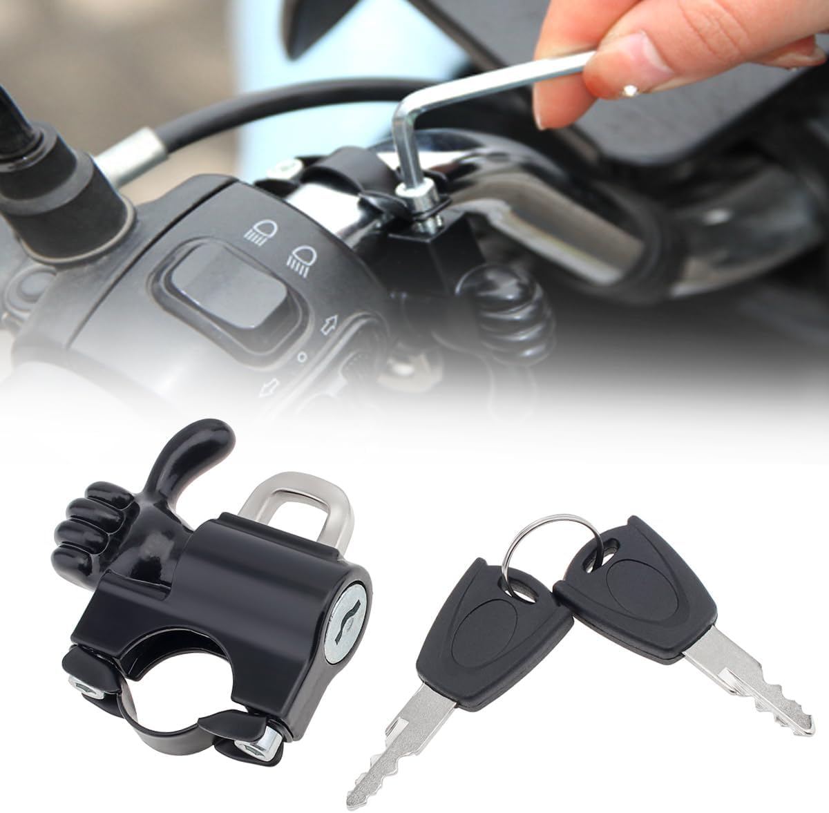 Windance 2PCS Anti-Theft Helmet Lock Hook with Mounting Clamp for Motorcycle Scooter ATV Bicycles, Aluminum Alloy Security Lock, Black