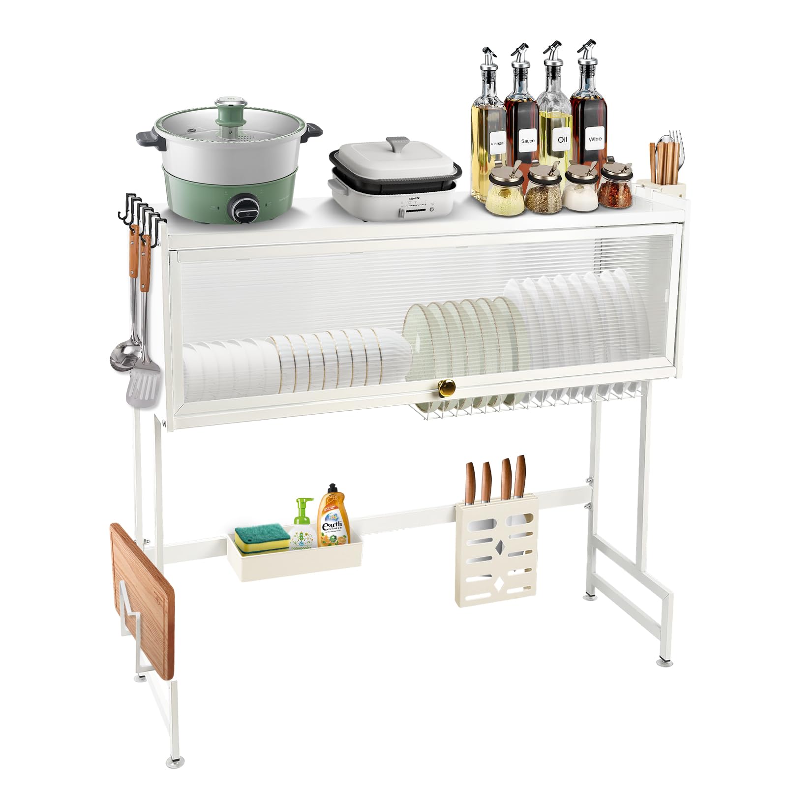 LANTUS Organizzatore Lavello Cucina, Scolapiatti/Stenditoio per Stoviglie, Cucina Antiruggine con Porta, Scolapiatti da Cucina, Grande Scaffale di Stoccaggio, 85 x 30 x 78 cm - Bianco