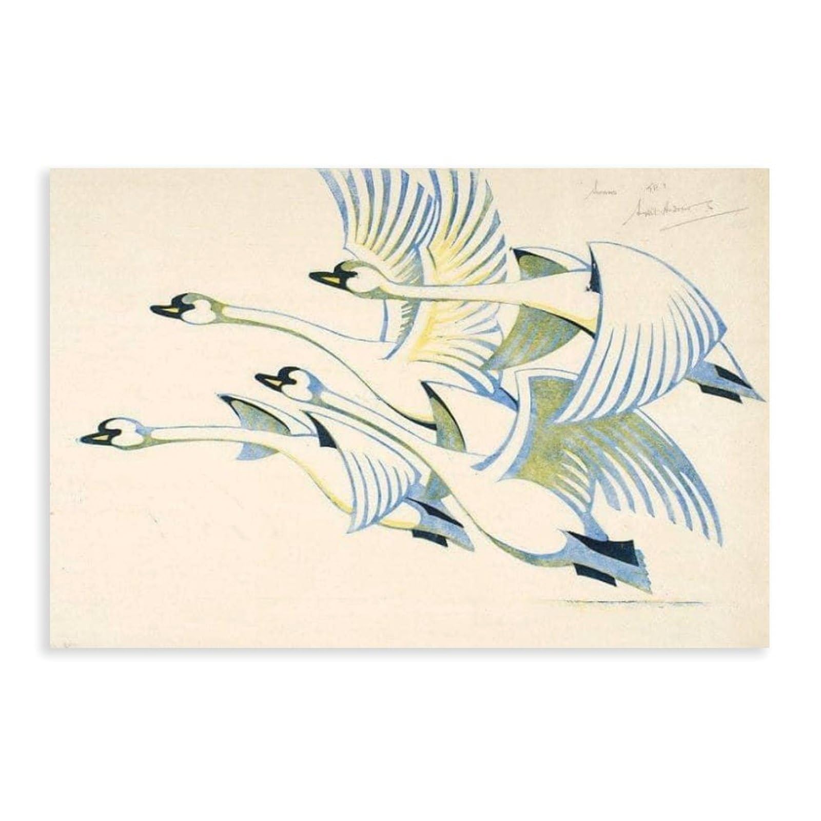 Swans by Sybil Andrews Vintage Linocut Expressionist Posters Prints Canvas Deco Paintings Wall Art Unframe 24" L X 36" W