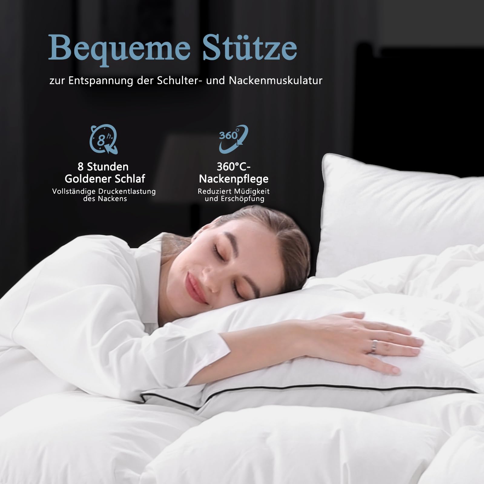 3-Kammer-Kopfkissen mit Daunen-Federn-Füllung 80 x 80 cm (1 Stück) | 100% Bio-Baumwollbezug | Hochwertiges Hotelkopfkissen | Schlafkissen | Mittlere Stützkraft